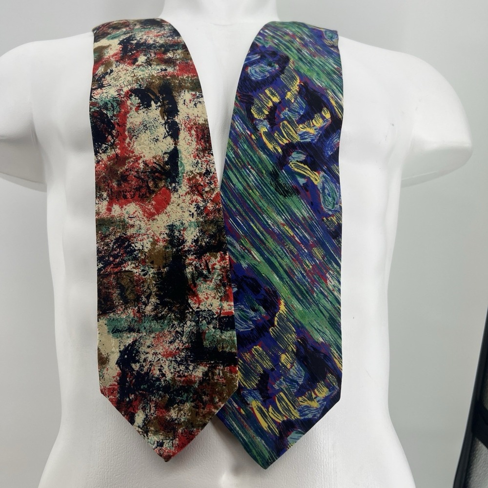 Vintage Set/2 Men's Santostefano 100% Silk Bright Colorful Retro Fun Ties 3.75"